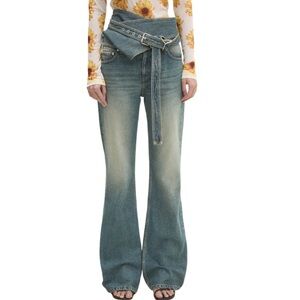 Y/Project Blue Denim High Rise Wrap Belt Bell Jeans Sz 27